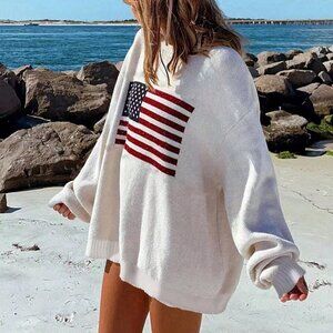 Casual Womens Flag Design Drop Shoulder Sweater